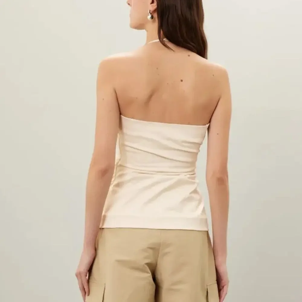 A.L.C. Charlotte Top Sleeveless Halter Neck Pleated Tank Cotton Blend Beige 4